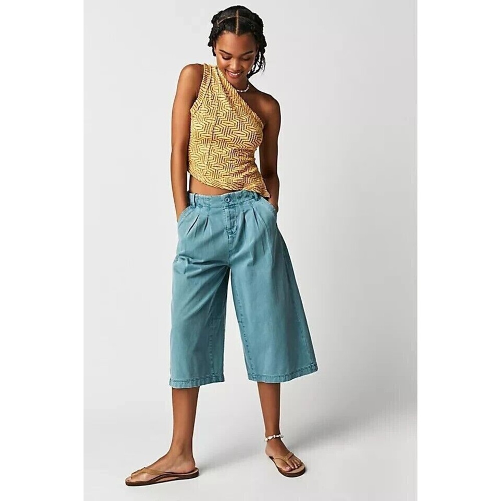 Free People Hard Rain Gaucho Pants High Waisted Wide-Leg Cotton XS-2 267319